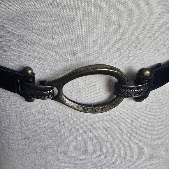 Equestrian Waist Belt Black Brass Hook Buckle Adjustable Vegan Womens Size 12 - Picture 8 of 10